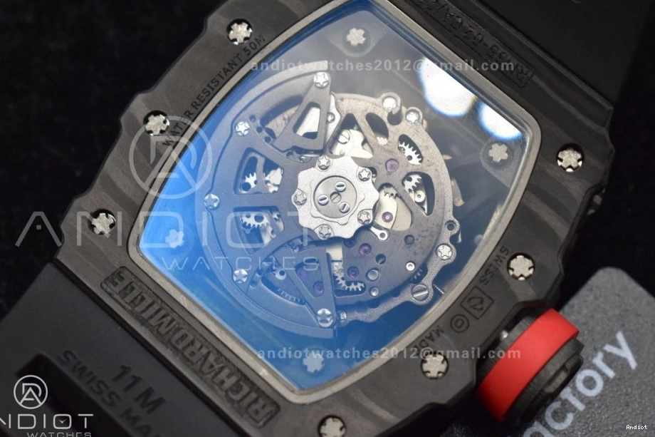 Red KUF MIYOTA8215 Edition RM035-02 on Strap Dial Best Black Skeleton Rubber 0502